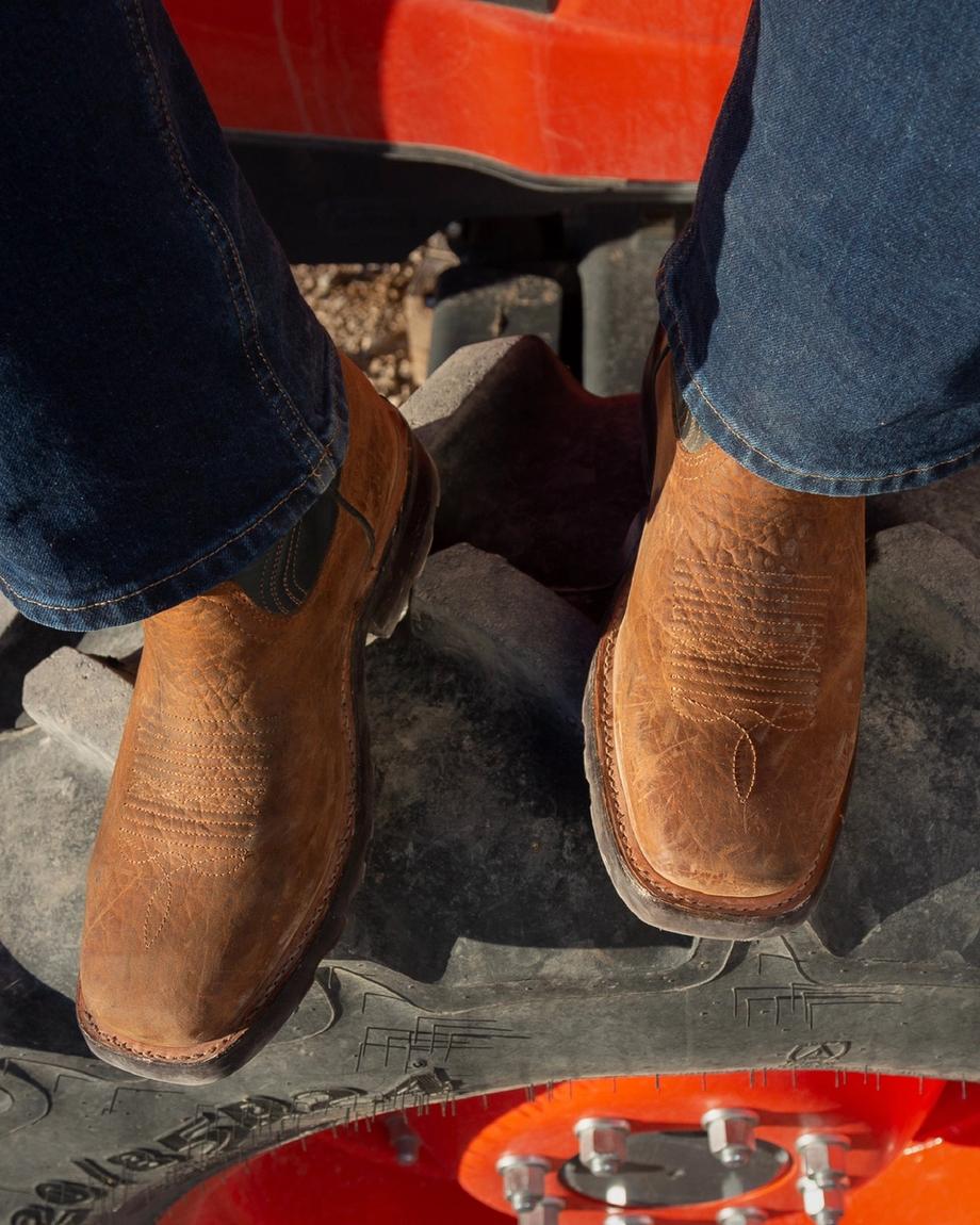 Man wearing The Midland Ochre boots