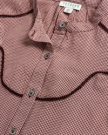 Closeup detail view of Women's Mini Seersucker Blouse - Burgundy / Pink