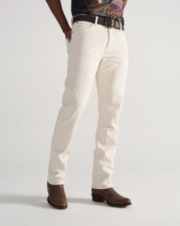 Front view of Men's Slim Stretch Twill - Light Sand on model
