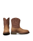 Pair view of The LH WP Round Comp Toe Work Boot - Tan / Cafe Cowhide on plain background