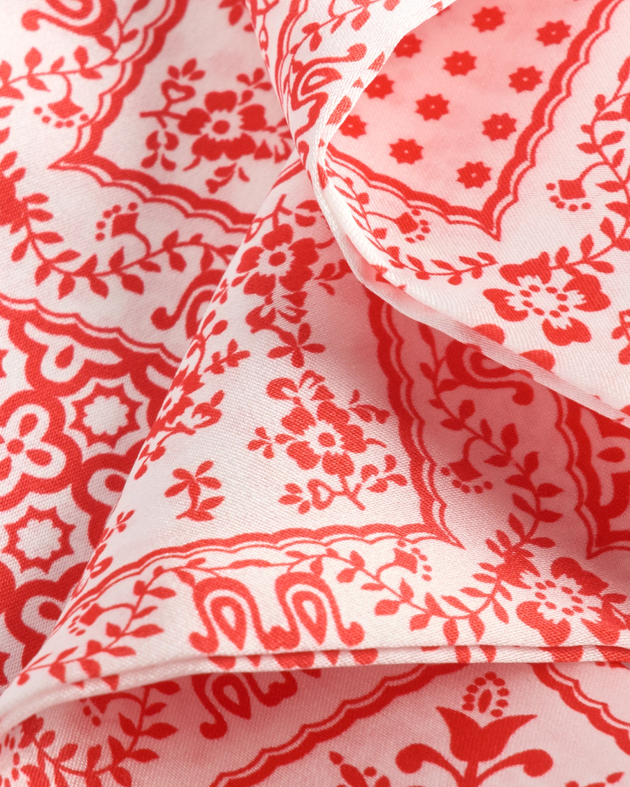 Closeup view of Bandana Ribbon Scarf - Red / Cream