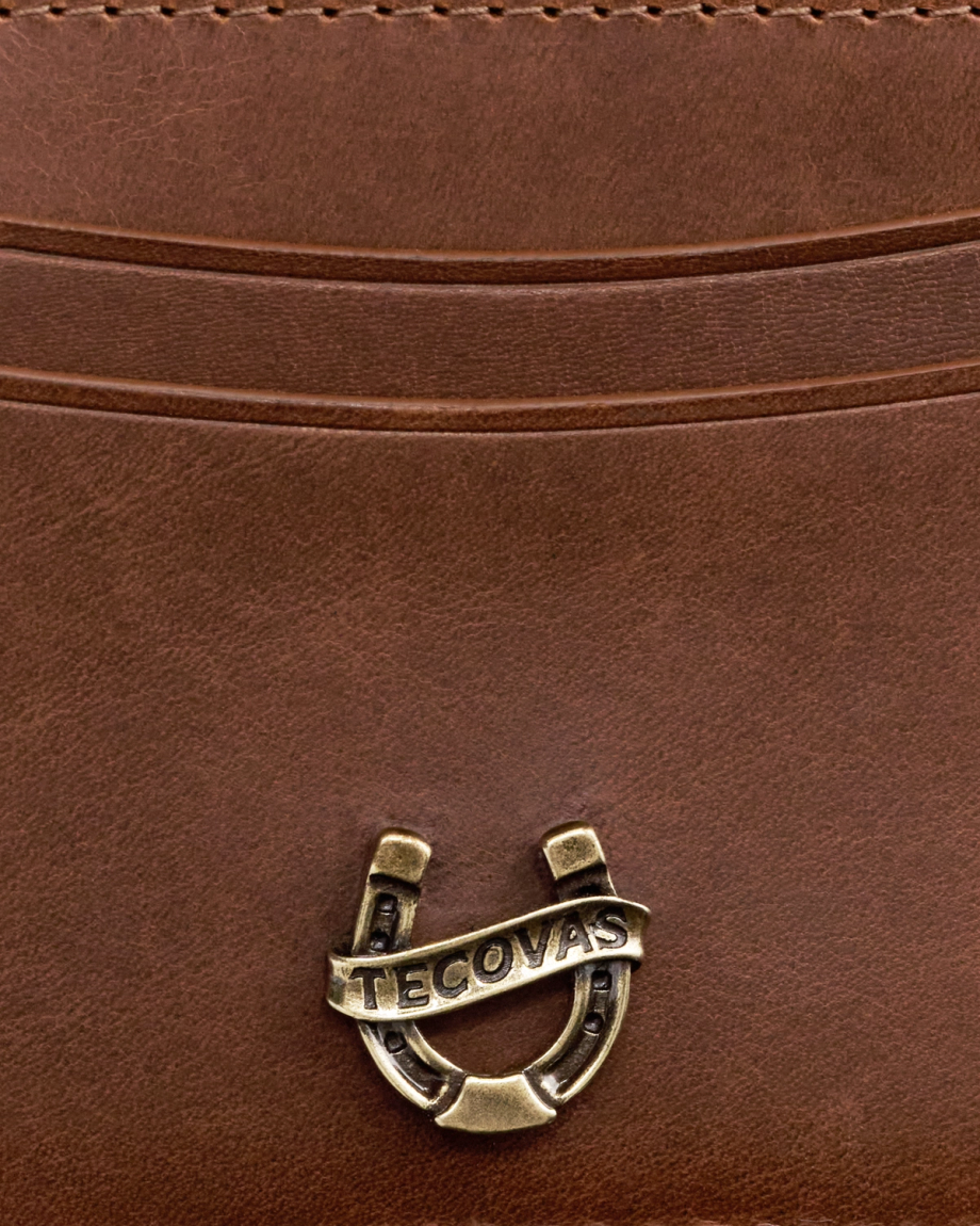 Closeup detail view of Women's Keychain Card Case - Saddle