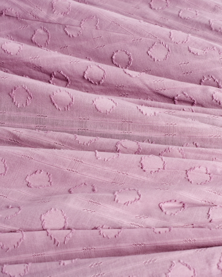 Closeup view of Women's Mini V-Neck Ruched Dobby Dress - Lavender