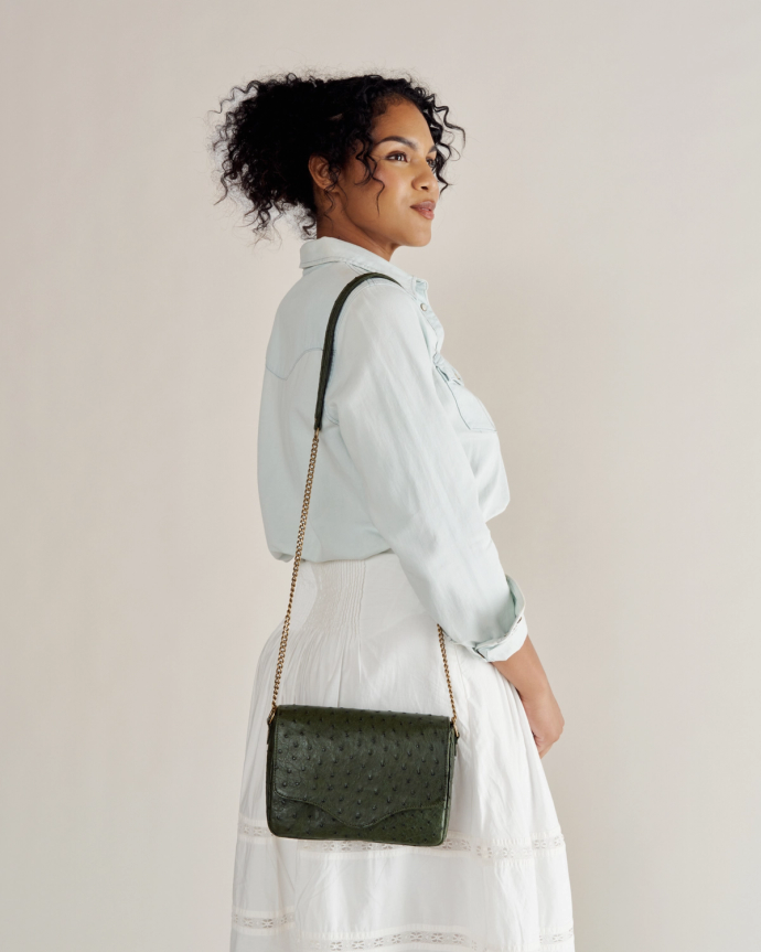 View of Ostrich Shoulder Bag - Forest Green