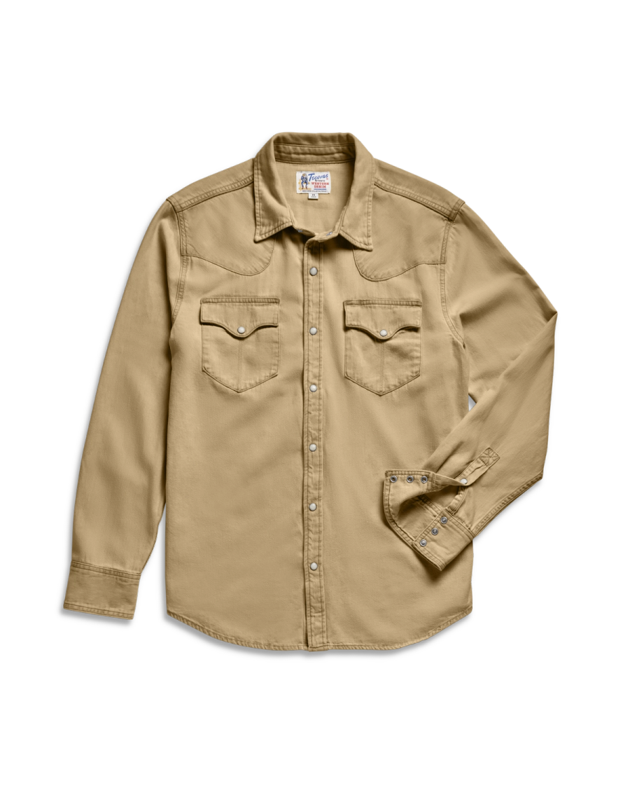 デカオム　シャツ　ベージュ Men's Denim Long Sleeve Pearl Snap Shirt - Tan | Tecovas