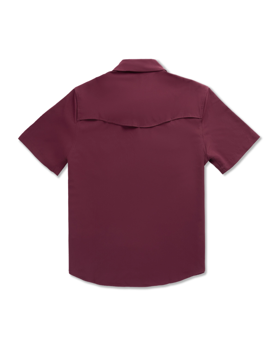 Closeup detail view of Men's Performance Western Short Sleeve Pearl Snap - Maroon
