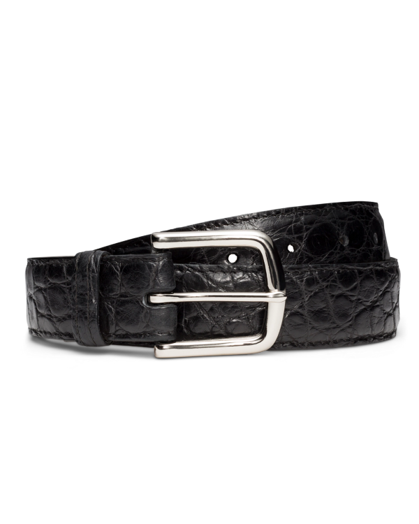 Front view of Men's Alligator Belt II - Midnight on plain background