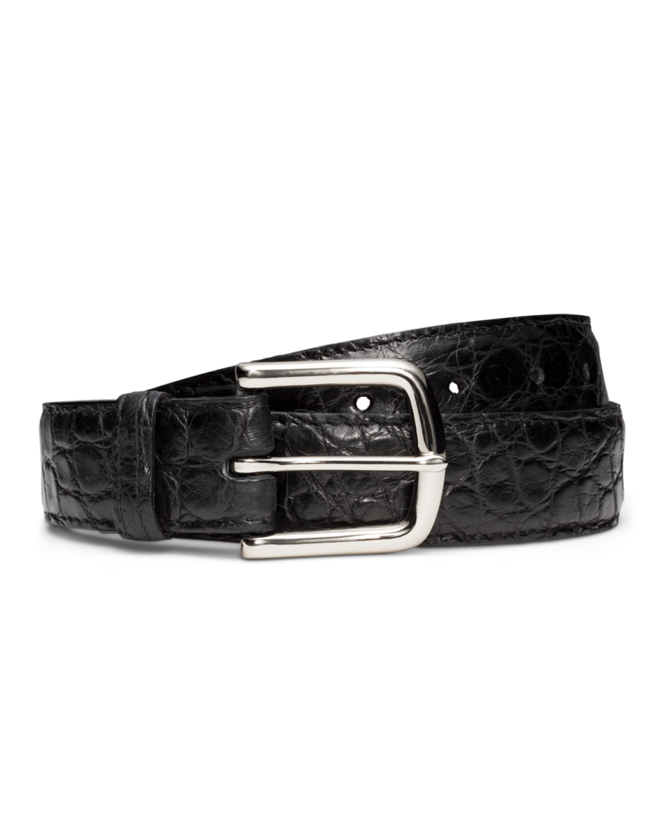 Front view of Men's Alligator Belt II - Midnight on plain background