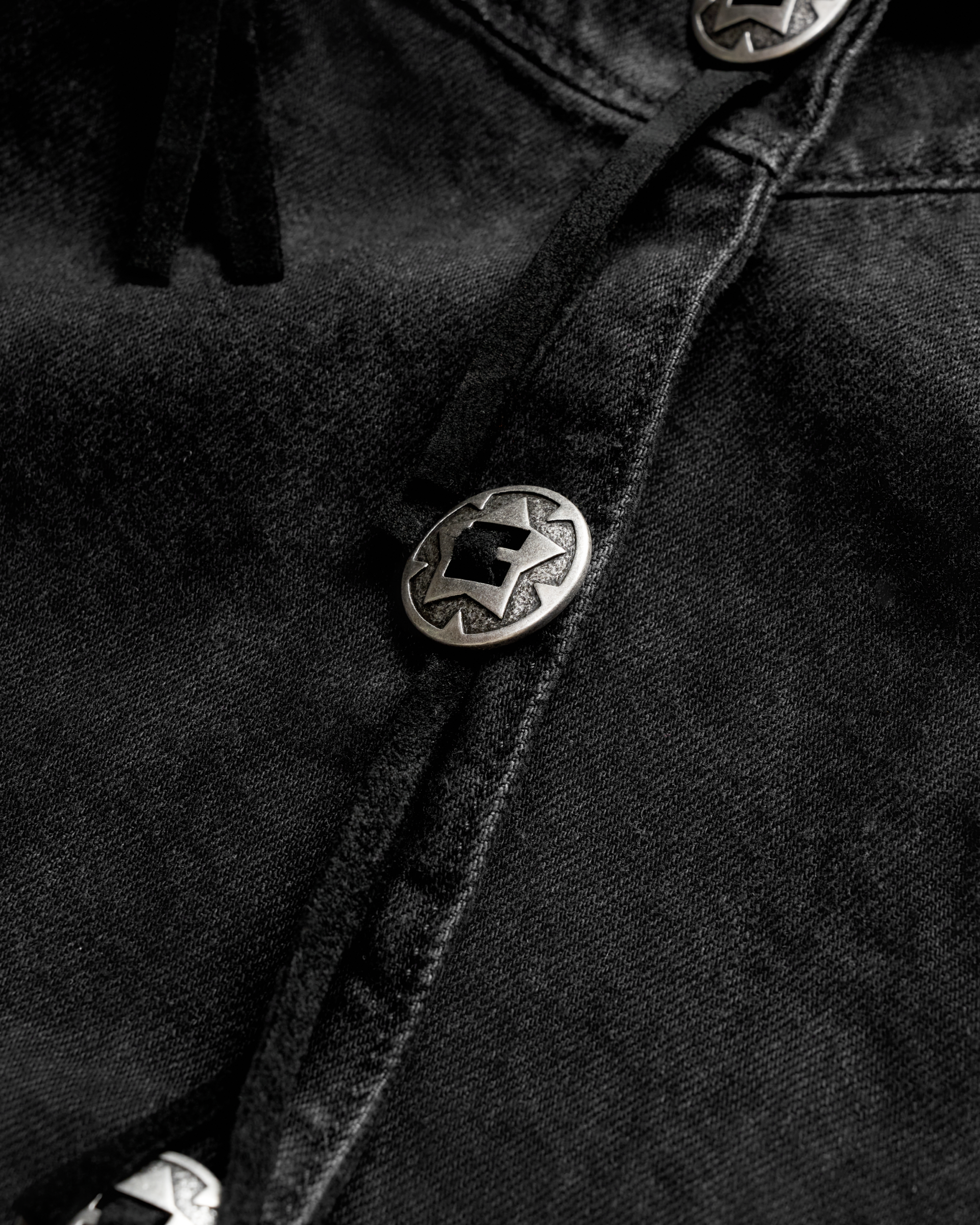 Closeup view of Women&#x27;s Rodeo Concho Denim Jacket - Black