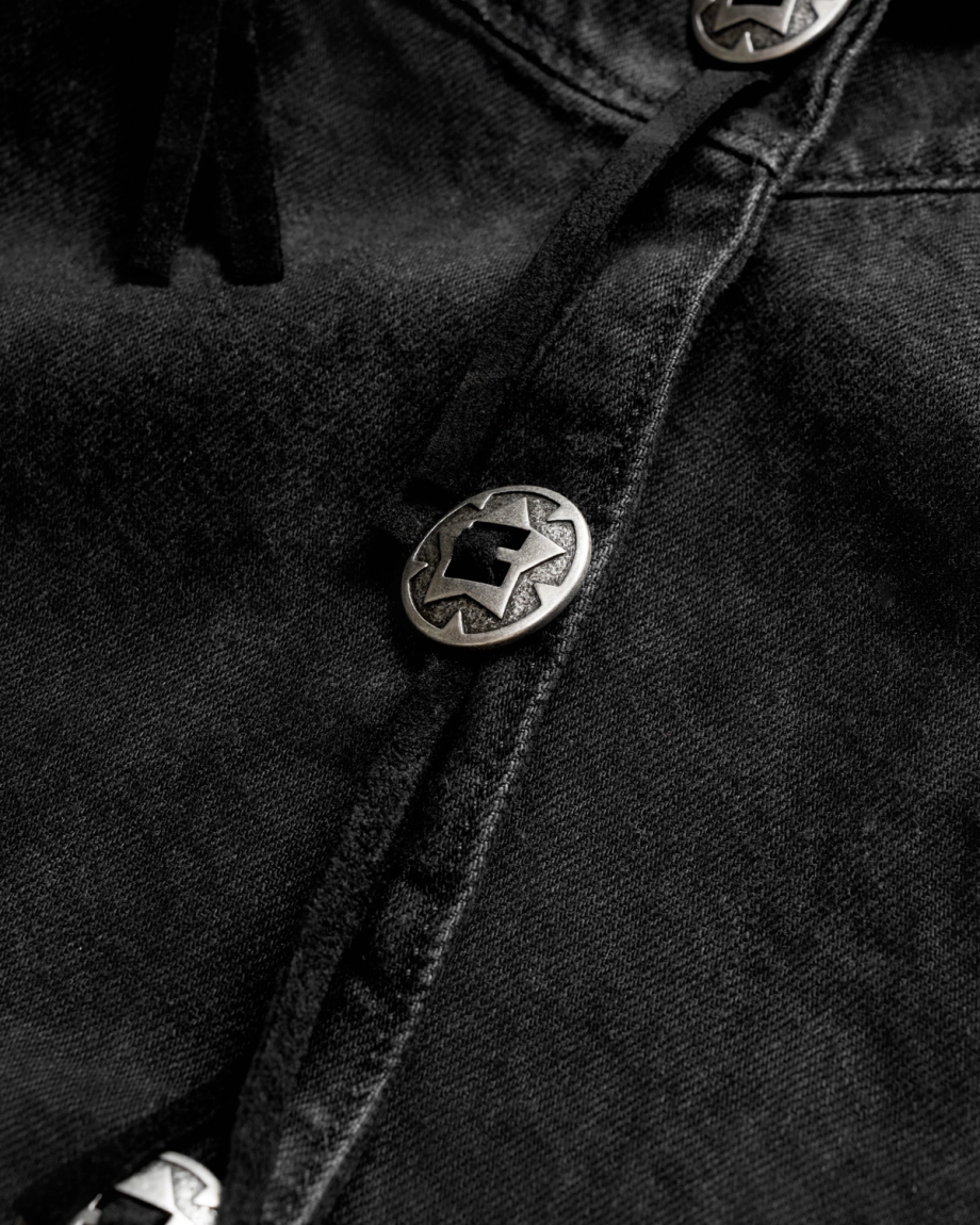 Closeup view of Women's Rodeo Concho Denim Jacket - Black