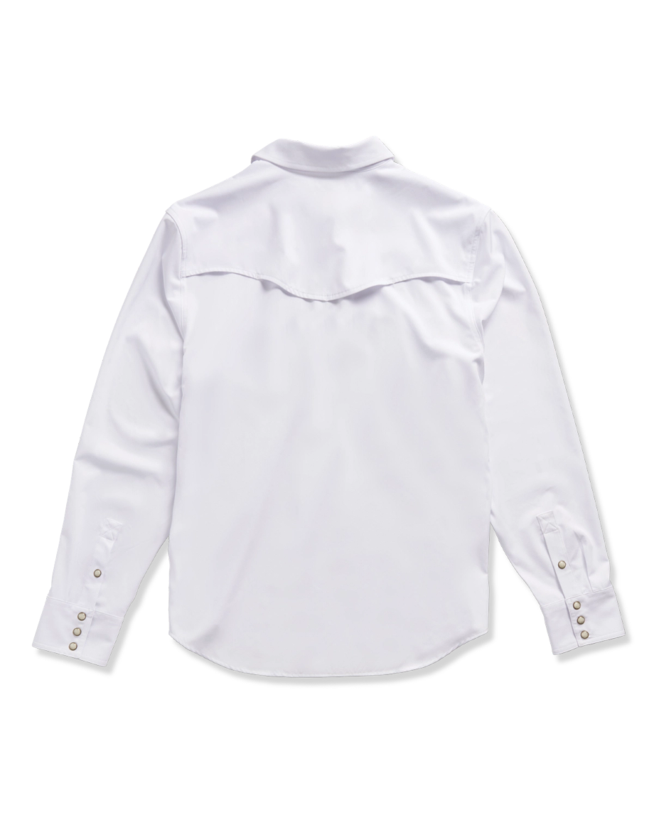 Closeup detail view of Men's Performance Western Pearl Snap LS - Classic Fit - White