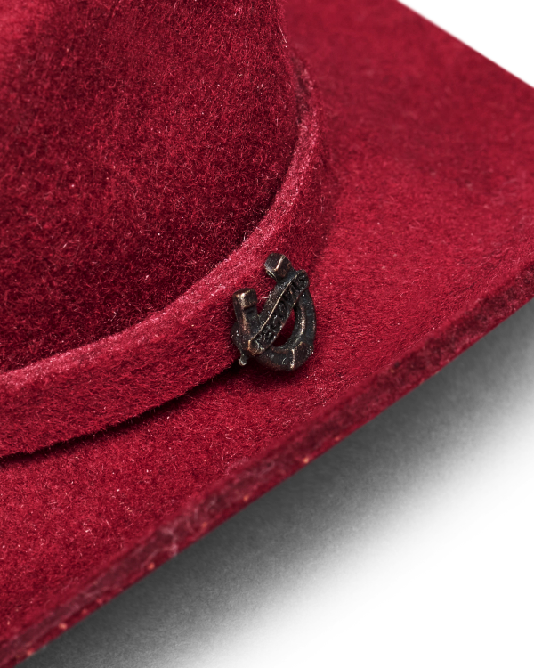Closeup view of Cattleman Hat Ornament - Red