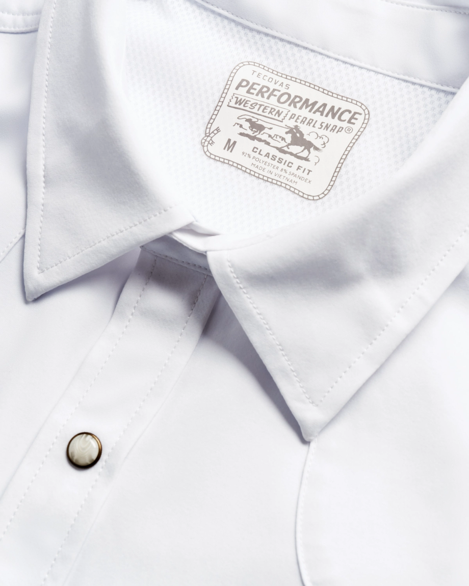 Closeup detail view of Men's Performance Western Pearl Snap LS - Classic Fit - White