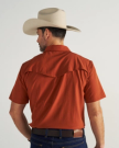 Closeup detail view of Men's Performance Western Pearl Snap SS - Orange Rust