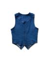 View of the back of the Womens Denim Vest on the color medium with a white background.