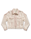 Front view of Women's Embroidered Mechanic's Jacket - Natural Denim on plain background