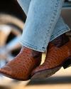 Close up of the Emmitt Pecan Broad Square Toe cowboy boots in Brown