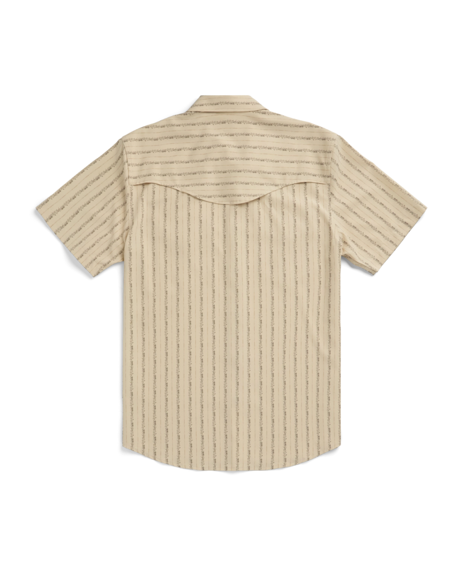 Closeup detail view of Men's Performance Western Short Sleeve Pearl Snap - Sandstone/Multi