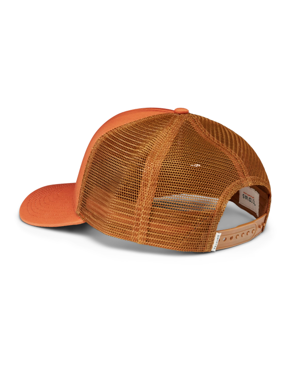 Quarterback view of Western Wear 5 Panel Mid Pro Trucker - Burnt Orange on plain background