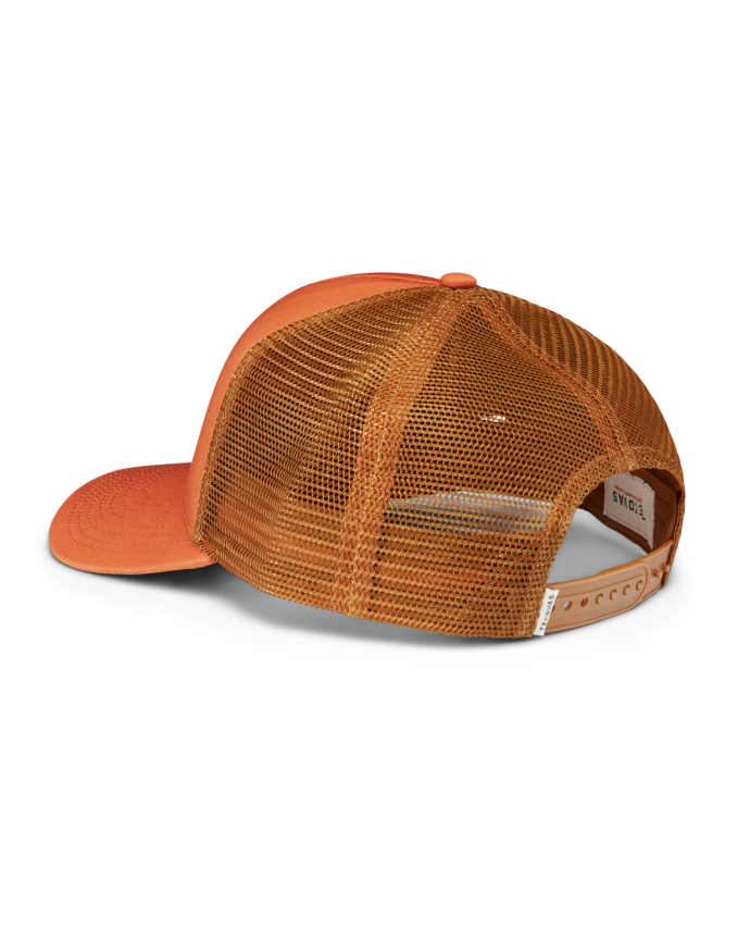 Quarterback view of Western Wear 5 Panel Mid Pro Trucker - Burnt Orange on plain background