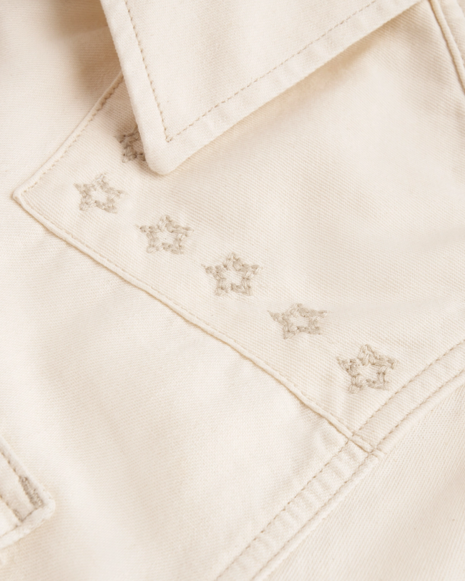 Closeup detail view of Women's Denim Pearl Snap (III) - Natural