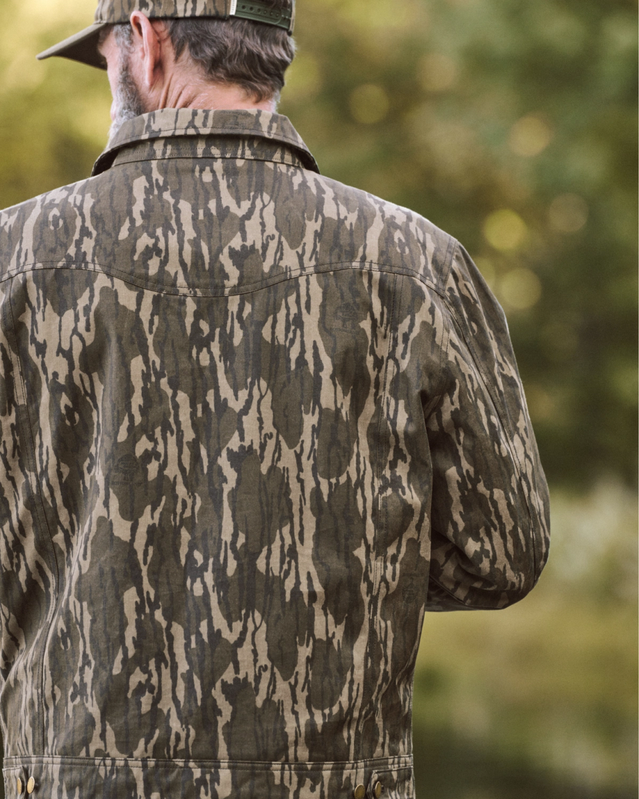 View of Men's Tecovas x Mossy Oak Waxed Ranch Jacket - Original Bottomland