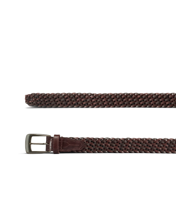 Closeup view of Men's Braided Belt - Medium Brown