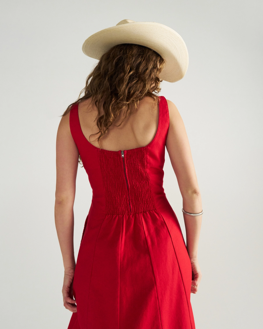 Tecovas Women's Sleeveless A-Line Maxi Dress, Red, Cotton, Size Medium Tecovas Women's Sleeveless A-Line Maxi Dress, Red, Cotton, Size Medium