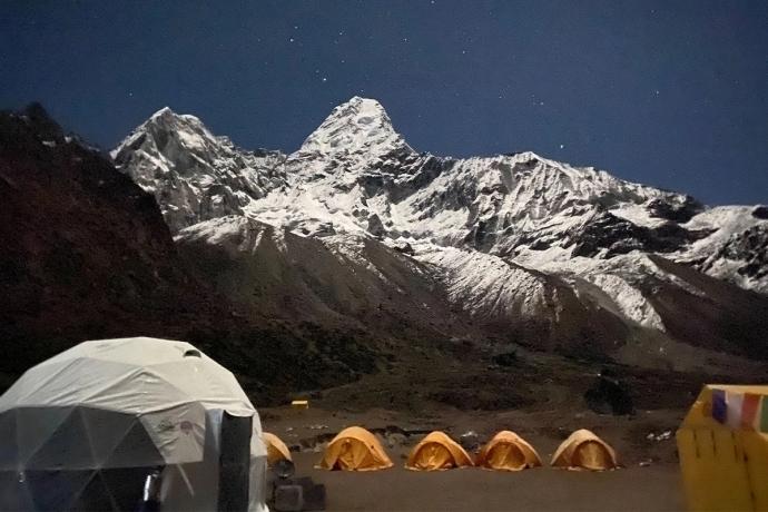 mountains and a campsite