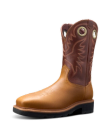 Quarterfront view of The LongHaul WP Square Comp Toe Work Boot - Wheat / Maple on plain background