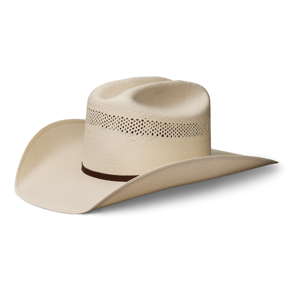 Quarterfront view of Cattleman Straw Cowboy Hat - Natural on plain background