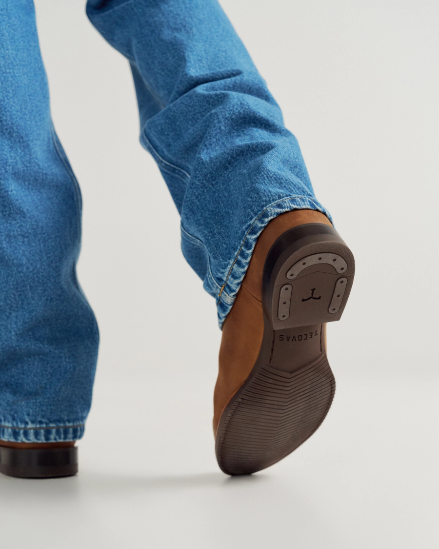 blue jeans brown dress shoes Tecovas Men's The Glen Roper Boots, Round Toe, 10in Shaft, Khaki, Cowhide, 1.125in Heel, 10.5 EE Size:2XL (Chest 21.7