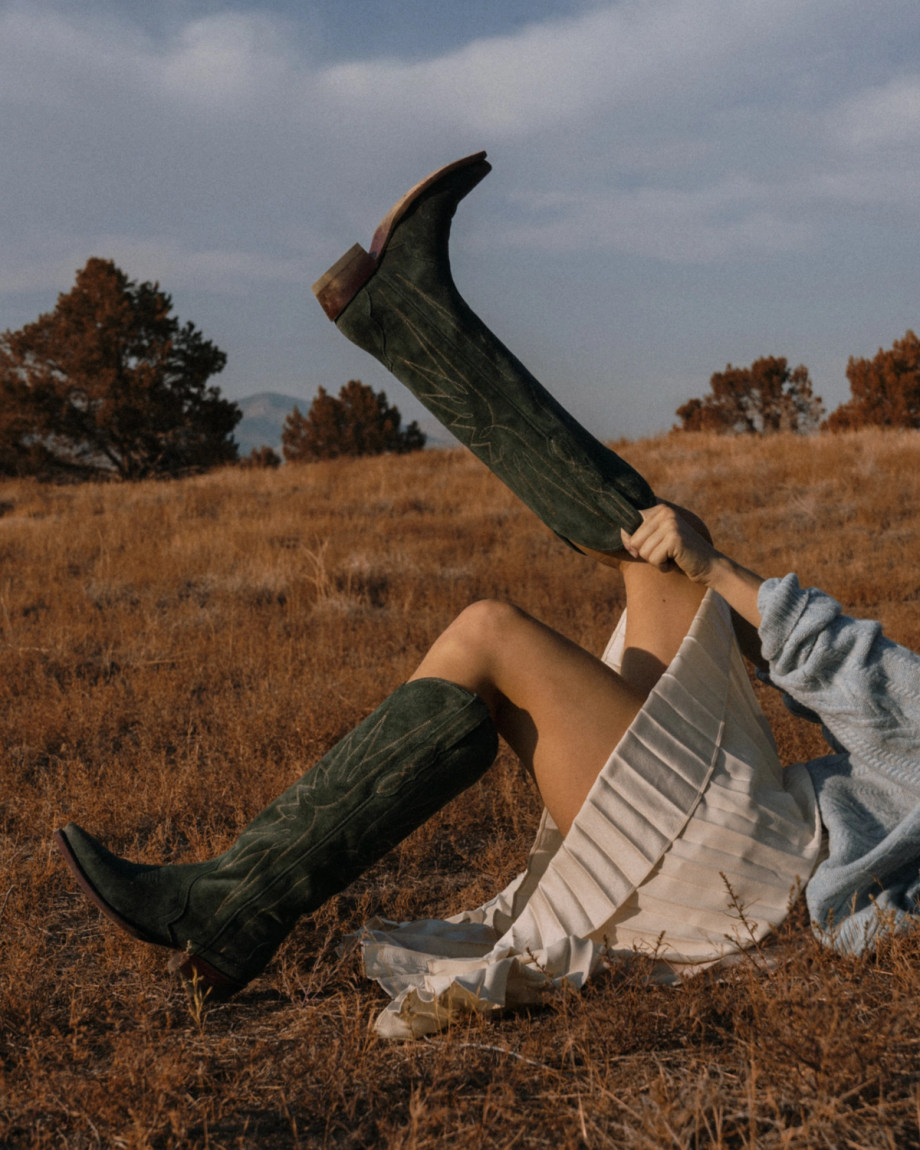 View of The Loretta - Hunter Green Suede