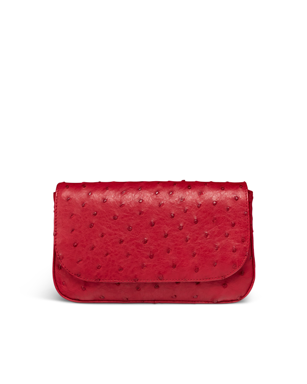 Front view of Ostrich Flap Shoulder Bag - Barn Red on plain background