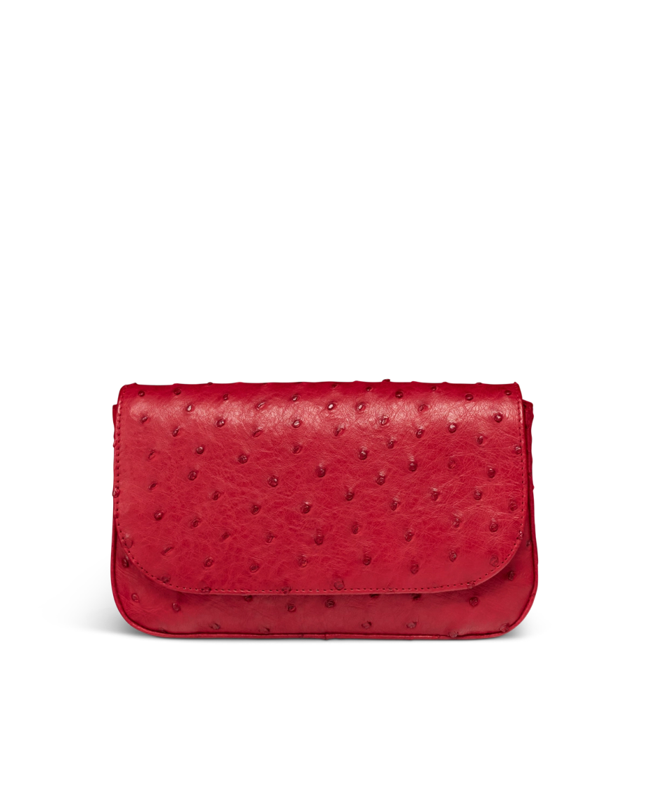 Front view of Ostrich Flap Shoulder Bag - Barn Red on plain background