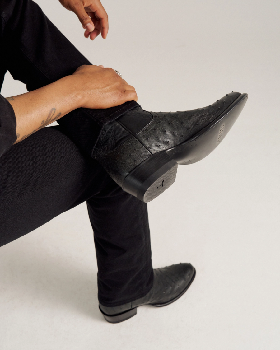 The Wyatt Cowboy Boot - Black ostrich | Tecovas display picture 1