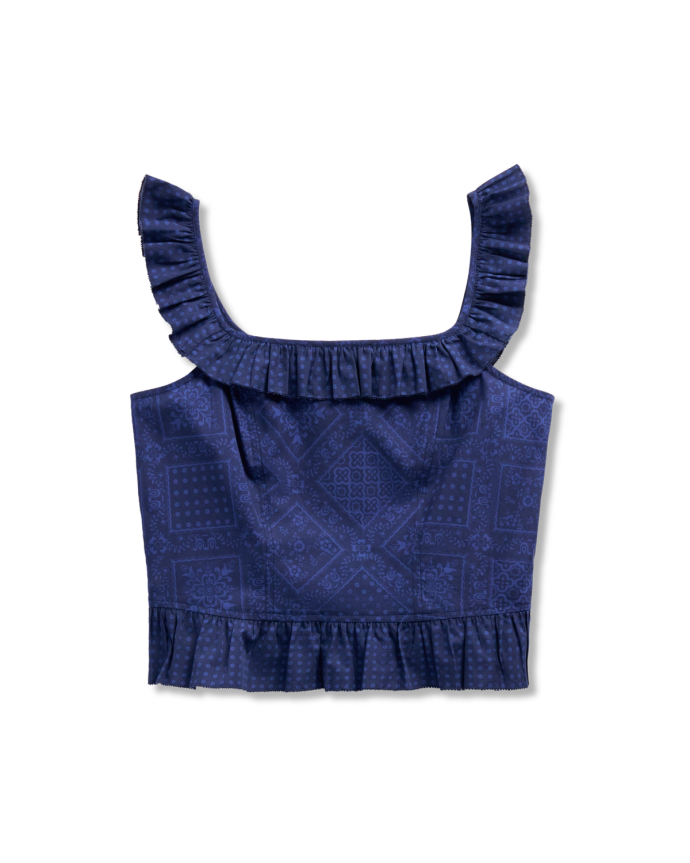 Front view of Women’s Bandana Peplum Tank - Navy on plain background