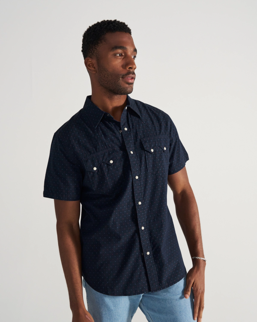 Men's Star Stitch Pearl Snap - Blue cotton | Tecovas