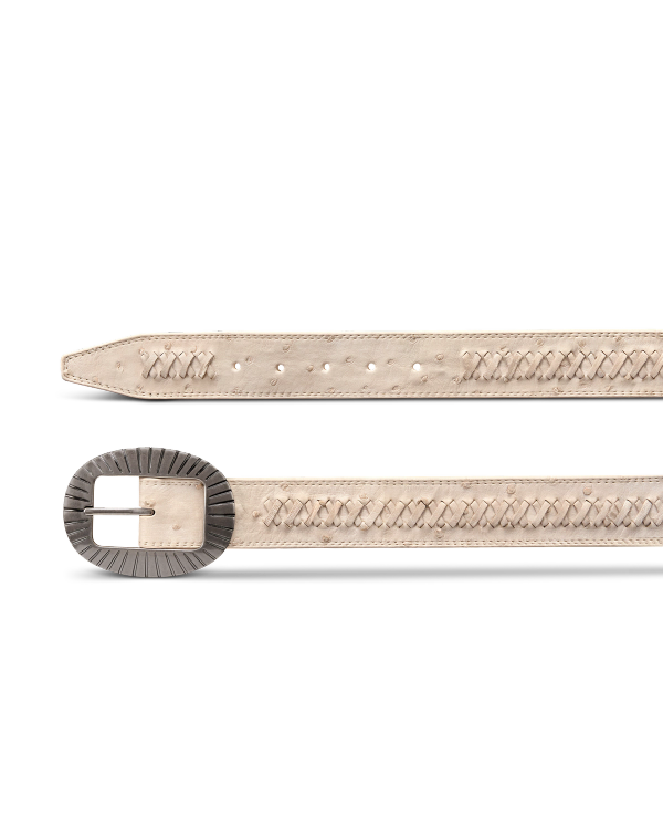 Closeup view of Women's Center Bar Buckle Belt - Pearl