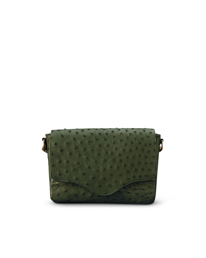 Front view of Ostrich Shoulder Bag - Forest Green on plain background