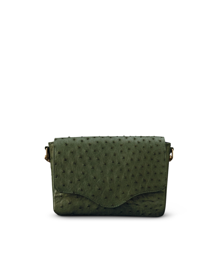 Front view of Ostrich Shoulder Bag - Forest Green on plain background