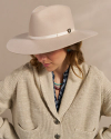 Front view of The Belle Wool Cowgirl Hat - Cream on model