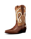 Quarterfront view of The Sadie Vintage - Brown Multi Cowhide on plain background