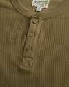 Closeup detail view of Long Sleeve Standard Issue Waffle Henley - Cactus