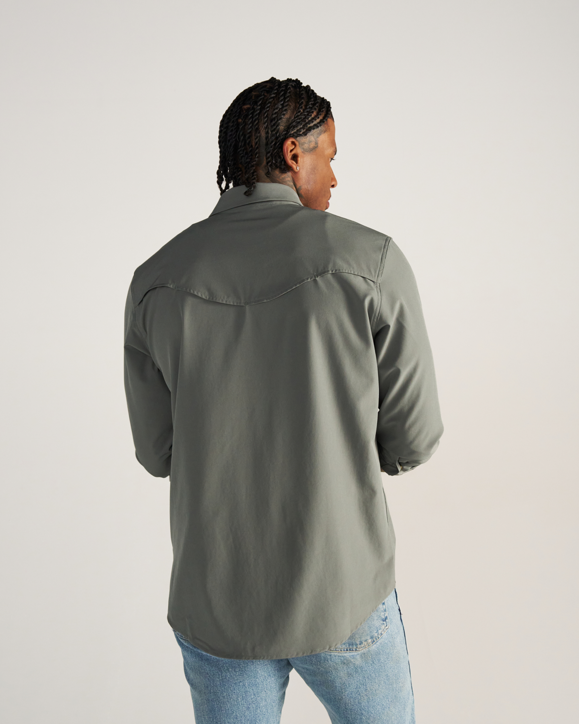 Closeup detail view of Men's Performance Western Pearl Snap - Cactus