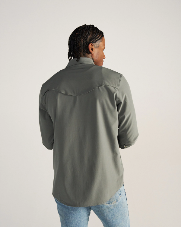 Closeup detail view of Men's Performance Western Pearl Snap - Cactus