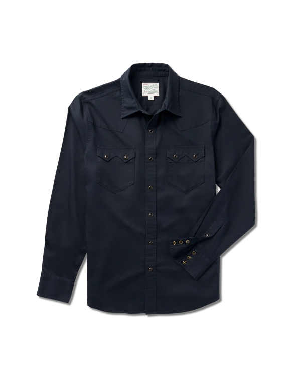 Closeup detail view of Men's Vintage Weight Sawtooth Cotton Pearl Snap - Midnight