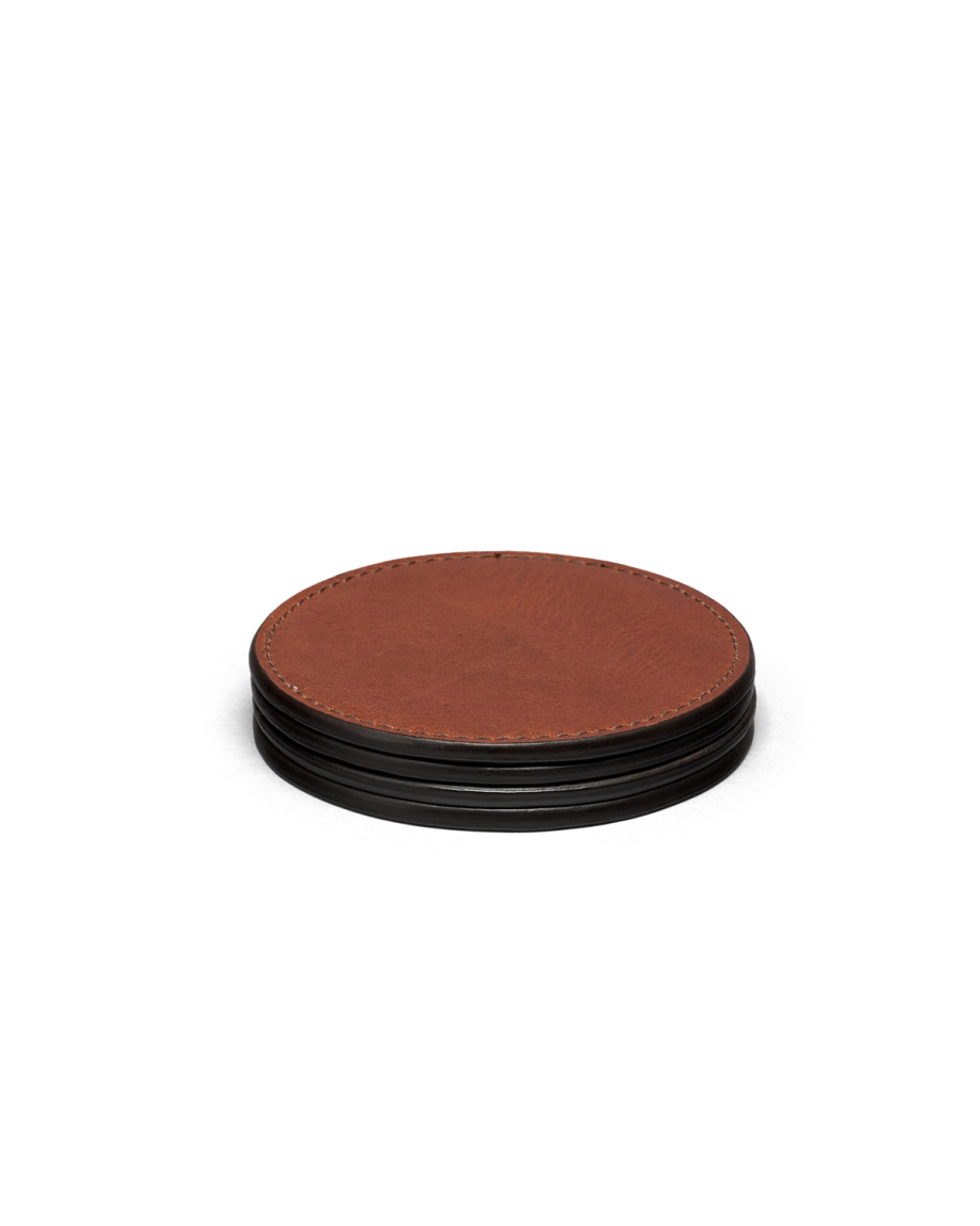 Back view of Bartlett Coaster 4 Pack - Cognac on plain background