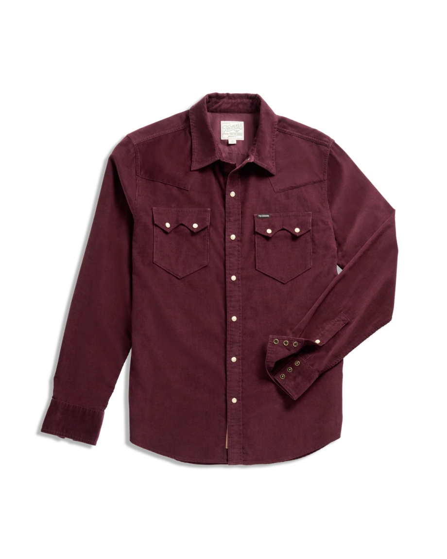 Closeup detail view of Men's Texas Weight Corduroy Pearl Snap LS - Port