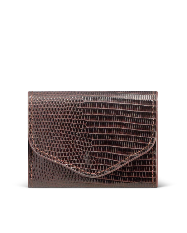 Front view of Lizard Card Case - Coffee on plain background